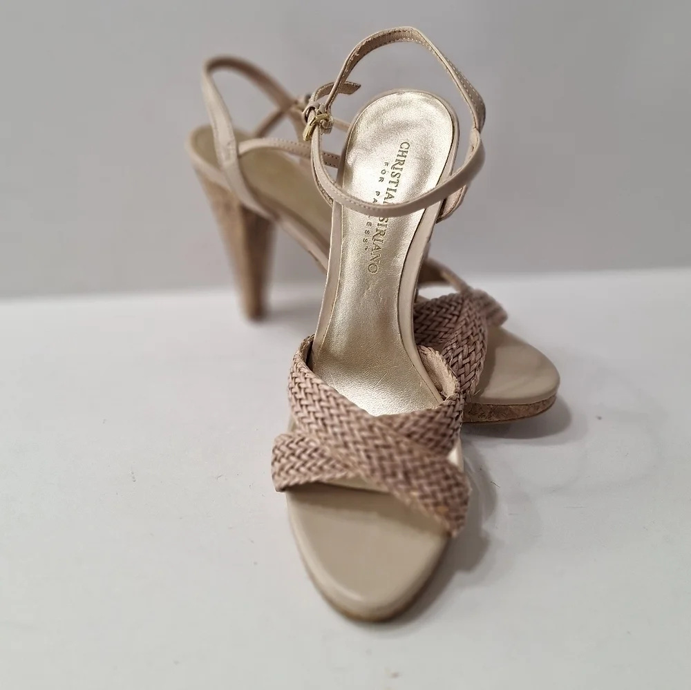 Christian Siriano Tan Bohemian Coquette Ankle Strap Platform Heels Size 7